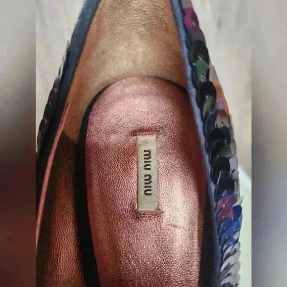 Miu Miu Purple Sequin High Heels Round  Toe Paillettes Pump Size 9.5 AUTHENTIC - Picture 5 of 16